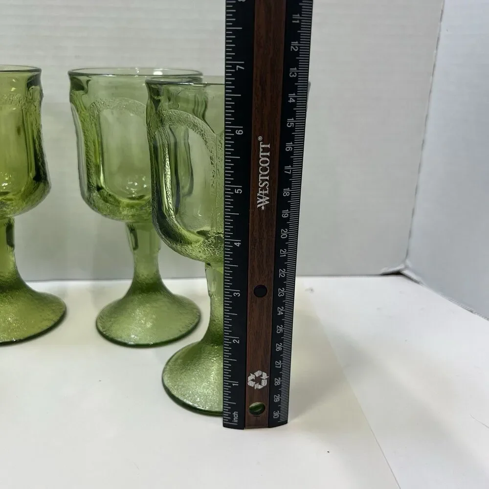 Vintage Fostoria Woodland Green Wine Water Glasses Goblets Set Of 4  Textured